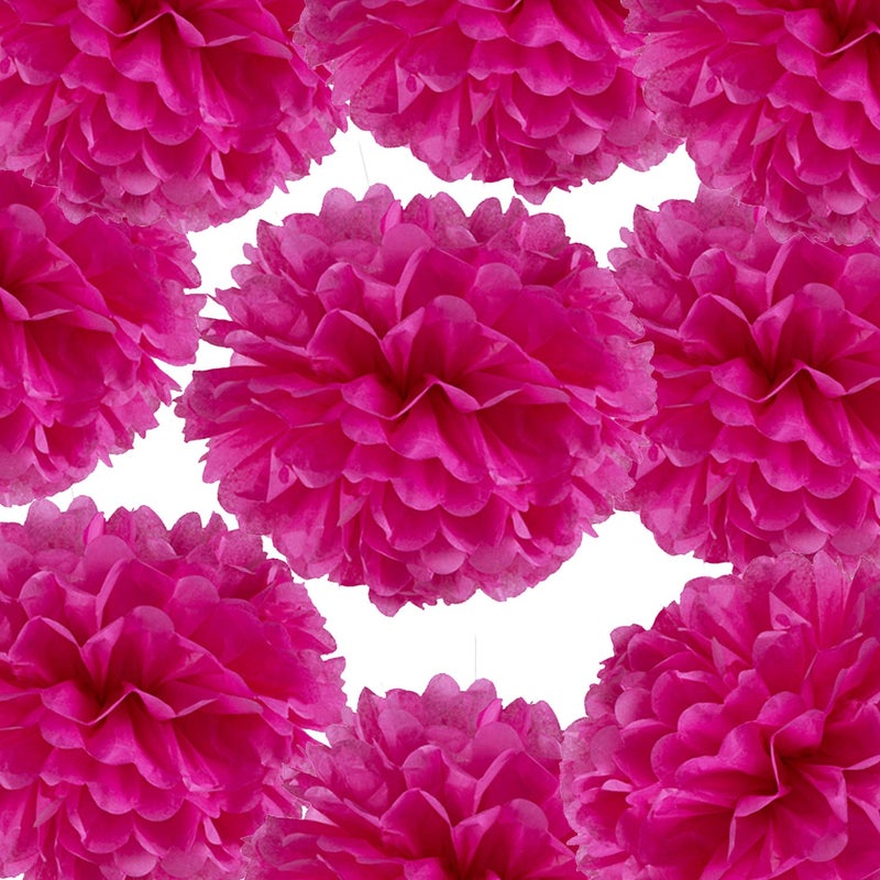 Adeer 14" Hot Pink Tissue Pom Poms DIY Decorative Paper Flowers for Baby Shower Nursery Birthday Party Wedding Backdrop Home Outdoor Hanging Decorations, Pack of 10 - Image 3